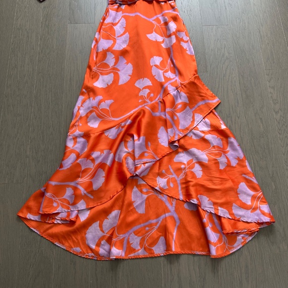 Andres Otalora Heliconia Floral Maxi Dress Ruffle Orange Purple - Size 4 - Picture 5 of 13
